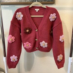 Patchwork flower cropped cardigan
